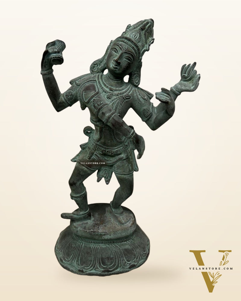 Vintage Pure Brass Dancing Shiva Statue - 11-Inch