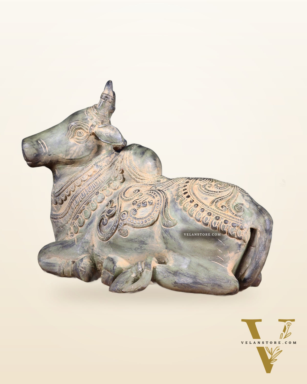 Vintage Pure Brass Nandi Statue – Sand Patina Finish | 13 inch