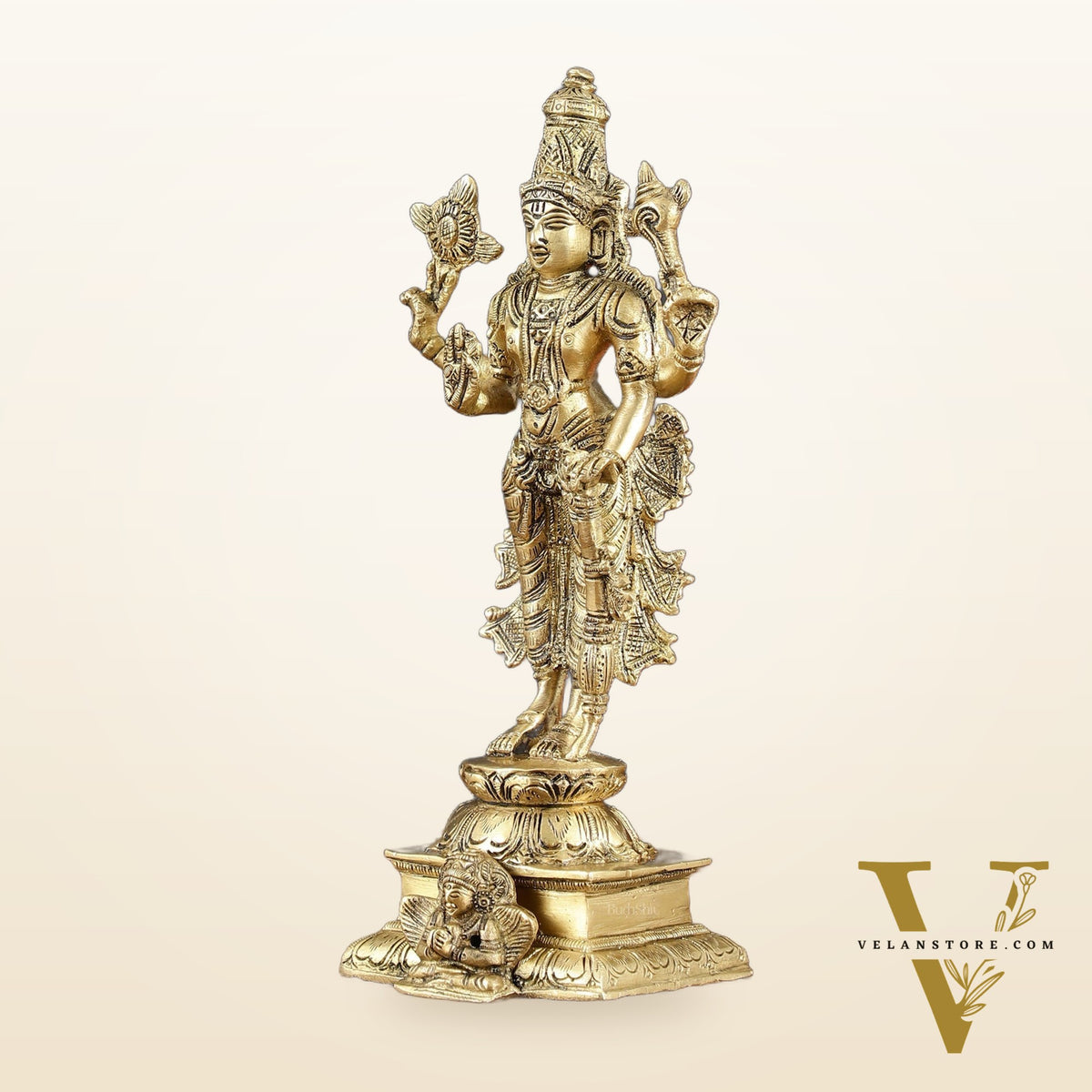 Vintage Pure Brass Superfine Lord Vishnu Standing with Garuda Idol 9 inch