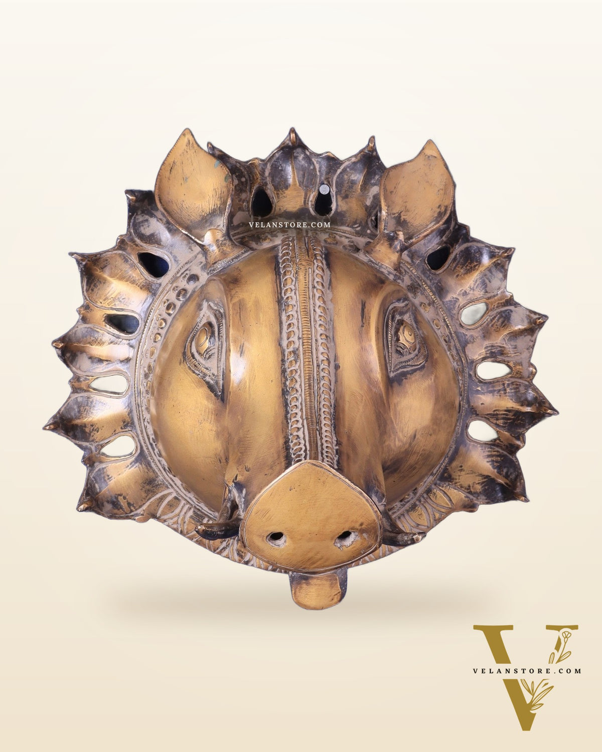 Vintage Pure Brass Varaha Face Wall Hanging – Bronze Tone Décor 10"