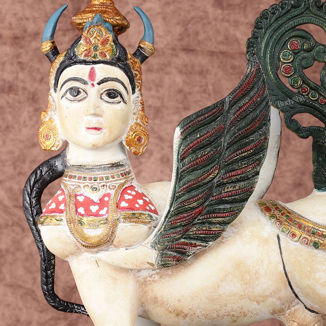 Vintage Brass Kamdhenu Cow with calf Statue | 16.5" hand-painted