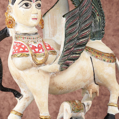 Vintage Brass Kamdhenu Cow with calf Statue | 16.5" hand-painted