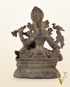 Vintage Saraswati brass idol 11 inches green algae tone