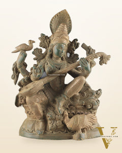 Vintage Saraswati brass idol 11 inches