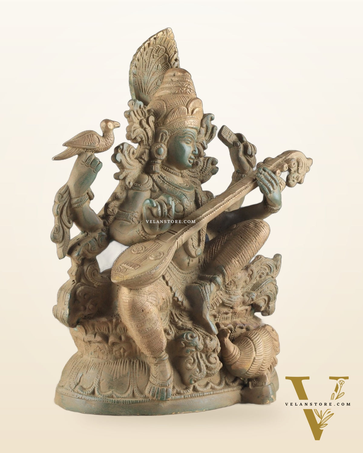 Vintage Saraswati brass idol 11 inches