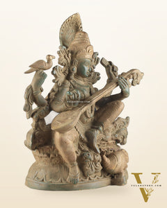 Vintage Saraswati brass idol 11 inches