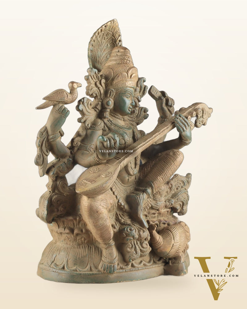 Vintage Saraswati brass idol 11 inches
