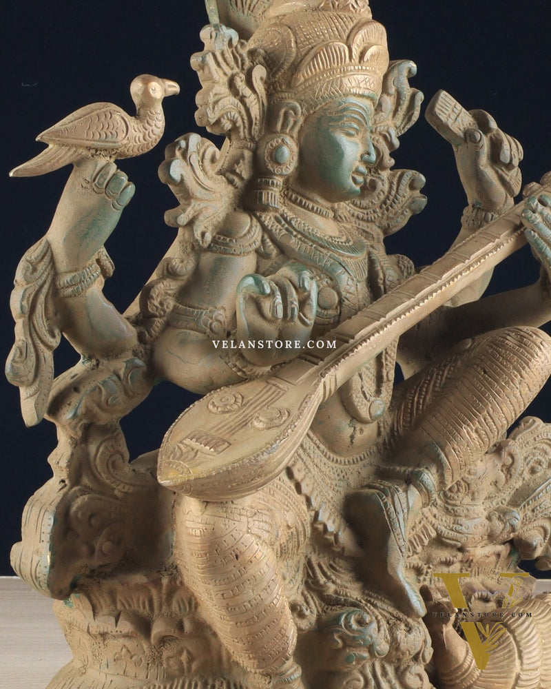 Vintage Saraswati brass idol 11 inches
