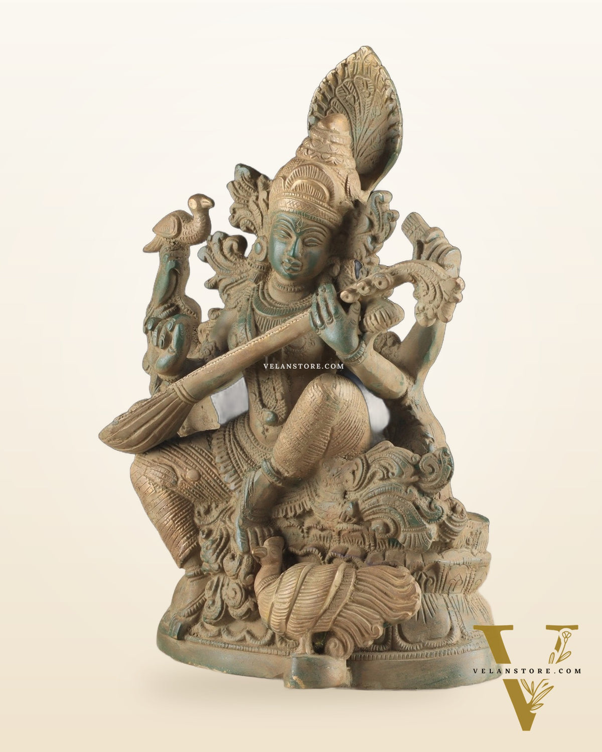 Vintage Saraswati brass idol 11 inches