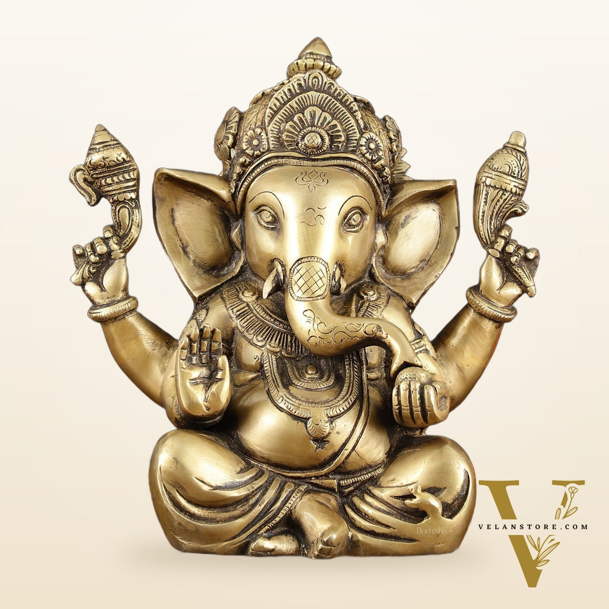 Vintage Taj Ganesha Statue - Handcrafted Brass 9" Height