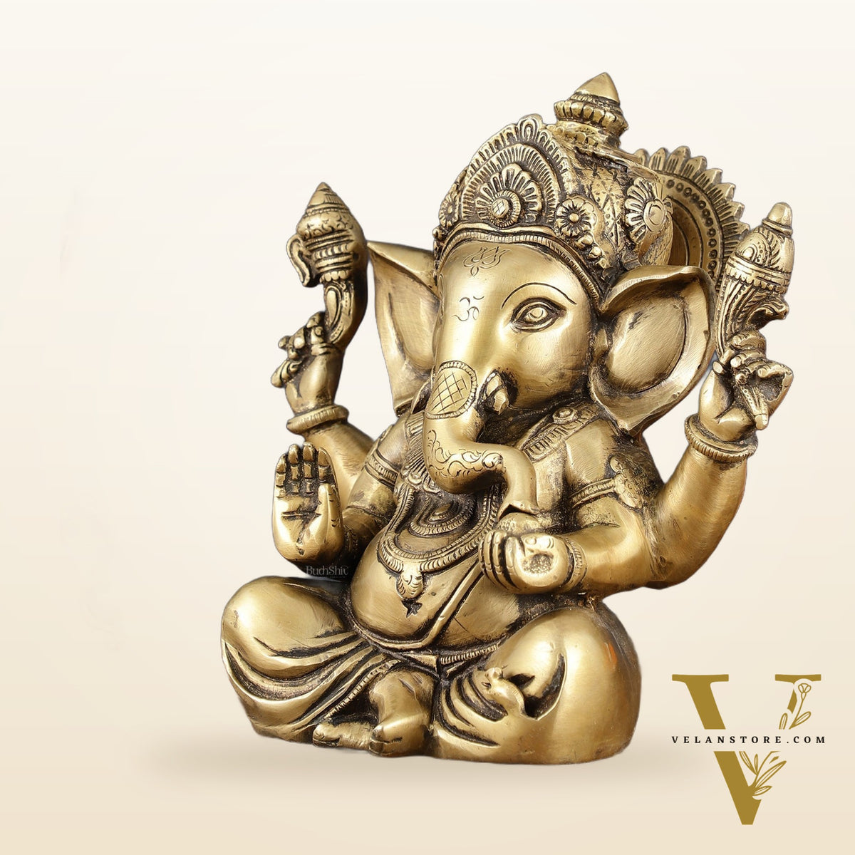Vintage Taj Ganesha Statue - Handcrafted Brass 9" Height