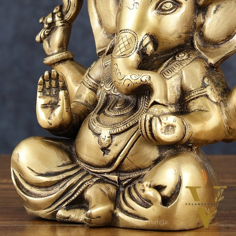 Vintage Taj Ganesha Statue - Handcrafted Brass 9" Height