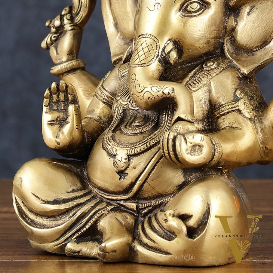 Vintage Taj Ganesha Statue - Handcrafted Brass 9" Height