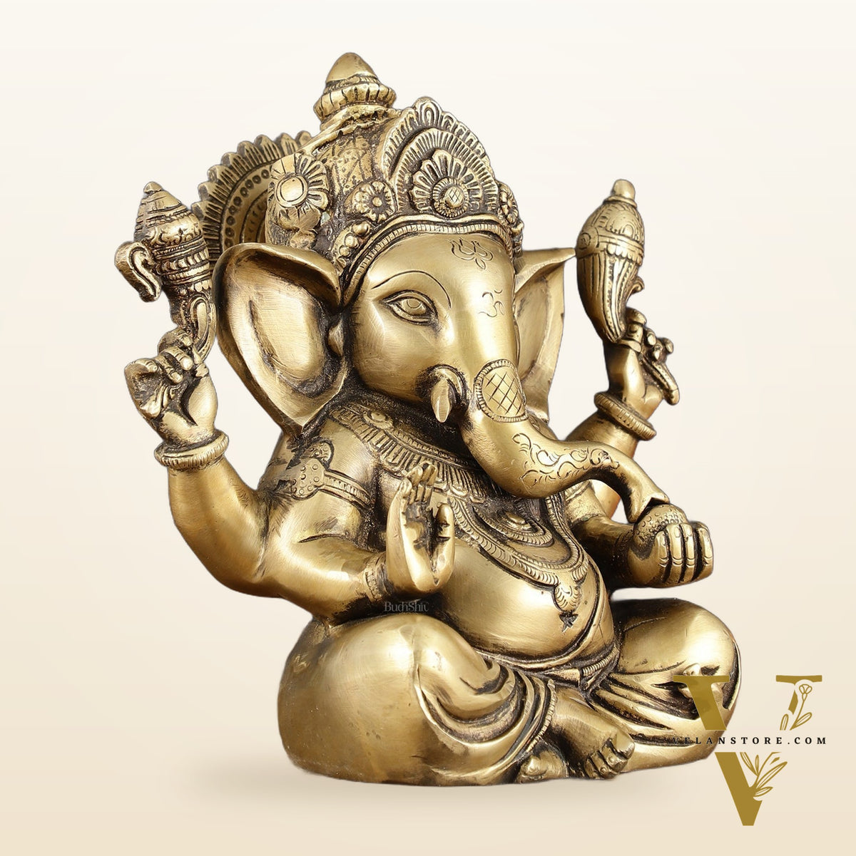Vintage Taj Ganesha Statue - Handcrafted Brass 9" Height