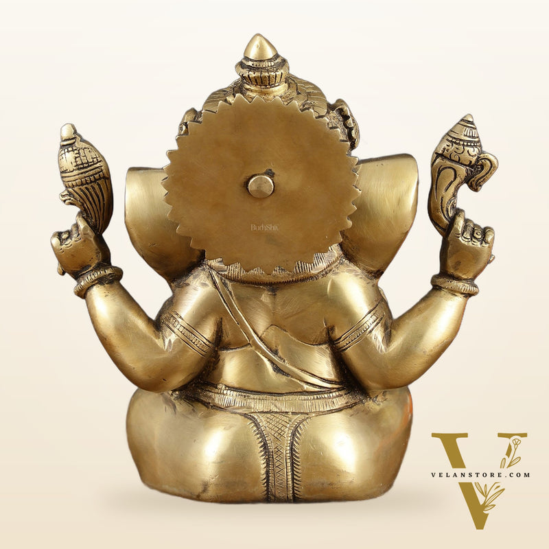 Vintage Taj Ganesha Statue - Handcrafted Brass 9" Height