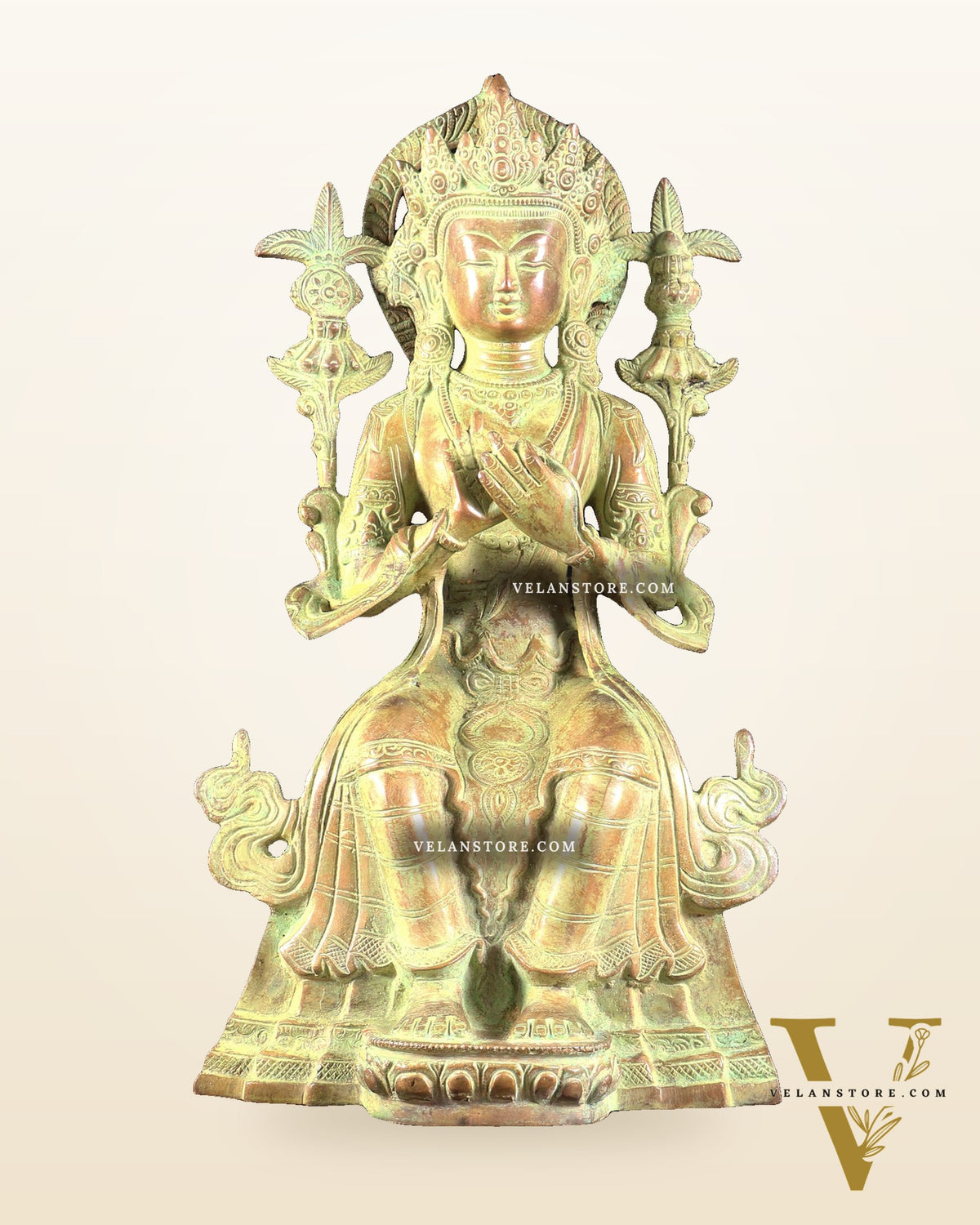Vintage Tibetan Brass Maitreya Buddha Sculpture – The Future Buddha 14 inch
