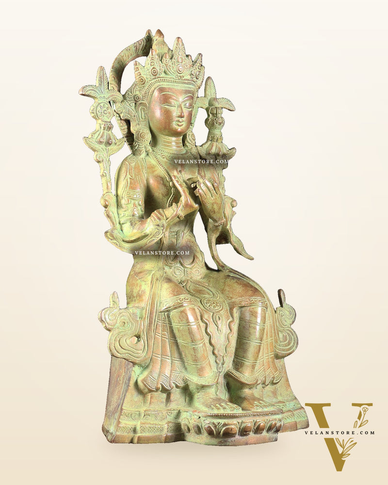 Vintage Tibetan Brass Maitreya Buddha Sculpture – The Future Buddha 14 inch