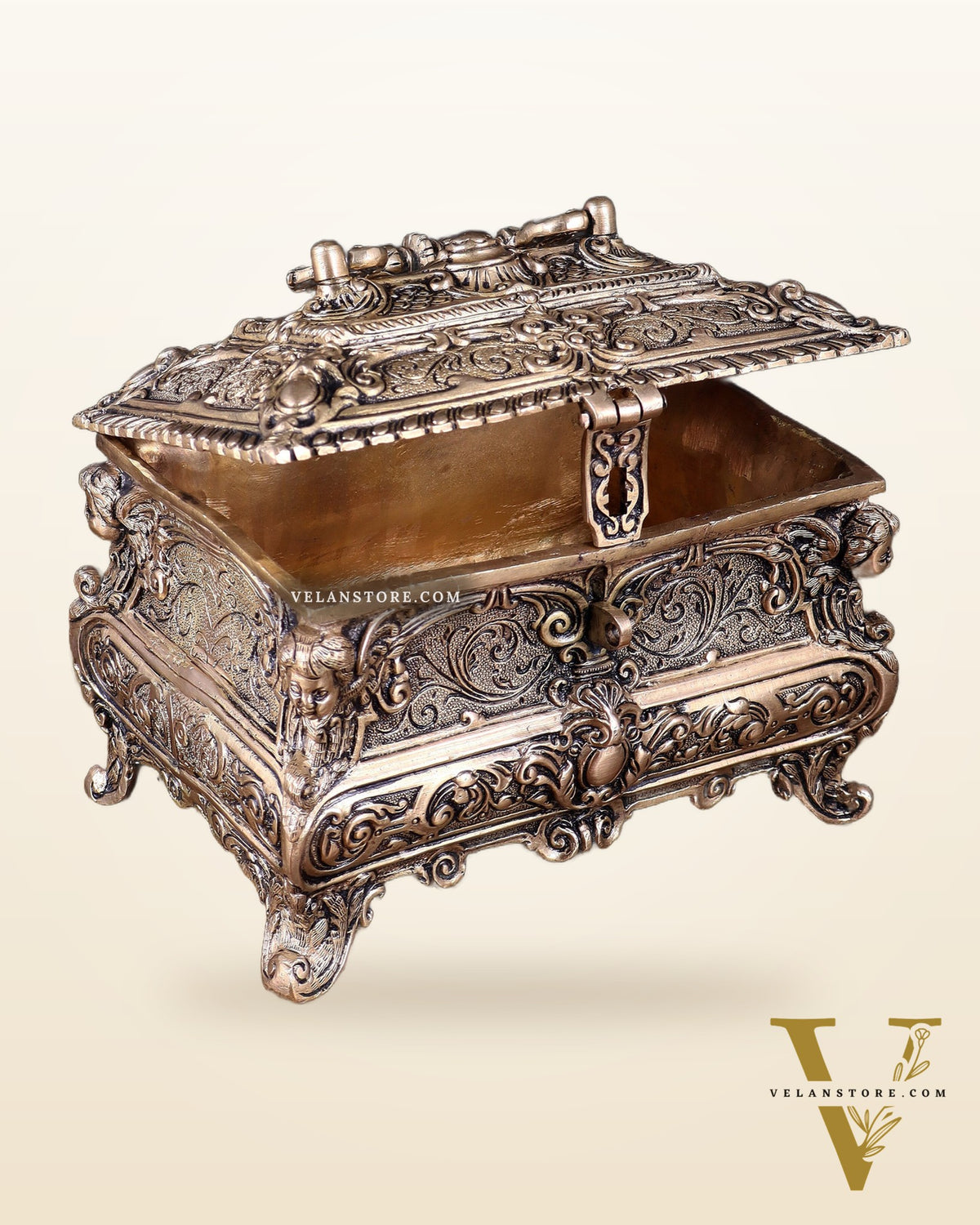 Vintage Victorian Brass Jewellery/Treasure Box 9"