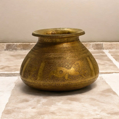 vintage Brass Old Tiger Carving design Lota