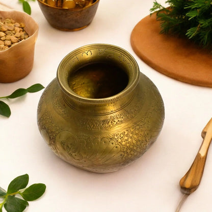 vintage brass old carving lota