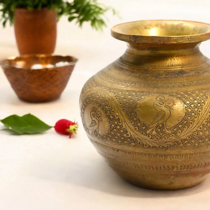 Antique brass old carving lota