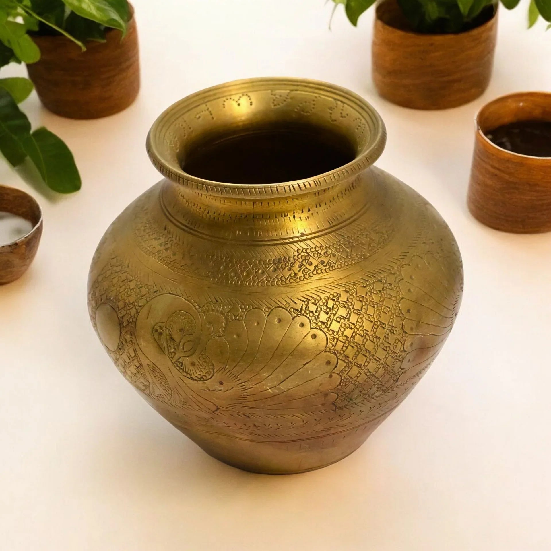 vintage brass old carving lota