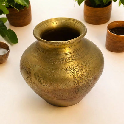 vintage brass old carving lota
