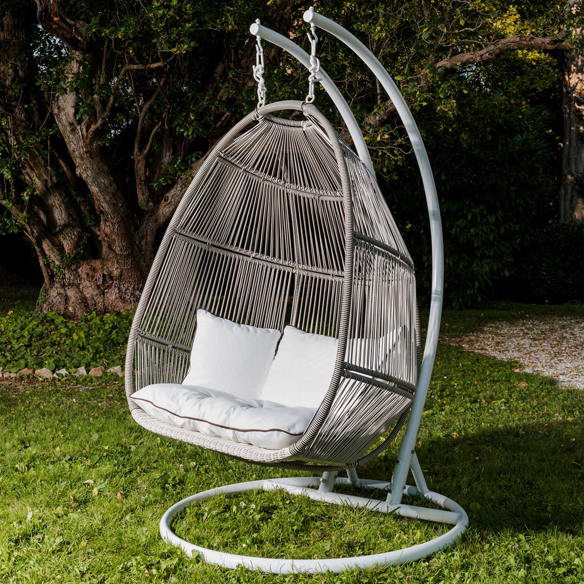 Flores Double Seater Hanging Swing With Stand For Balcony, Garden Swing (White+Grey)