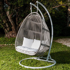Flores Double Seater Hanging Swing With Stand For Balcony, Garden Swing (White+Grey)