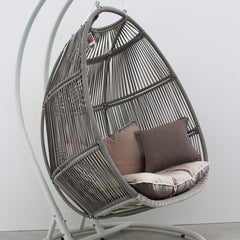 Flores Double Seater Hanging Swing With Stand For Balcony, Garden Swing (White+Grey)