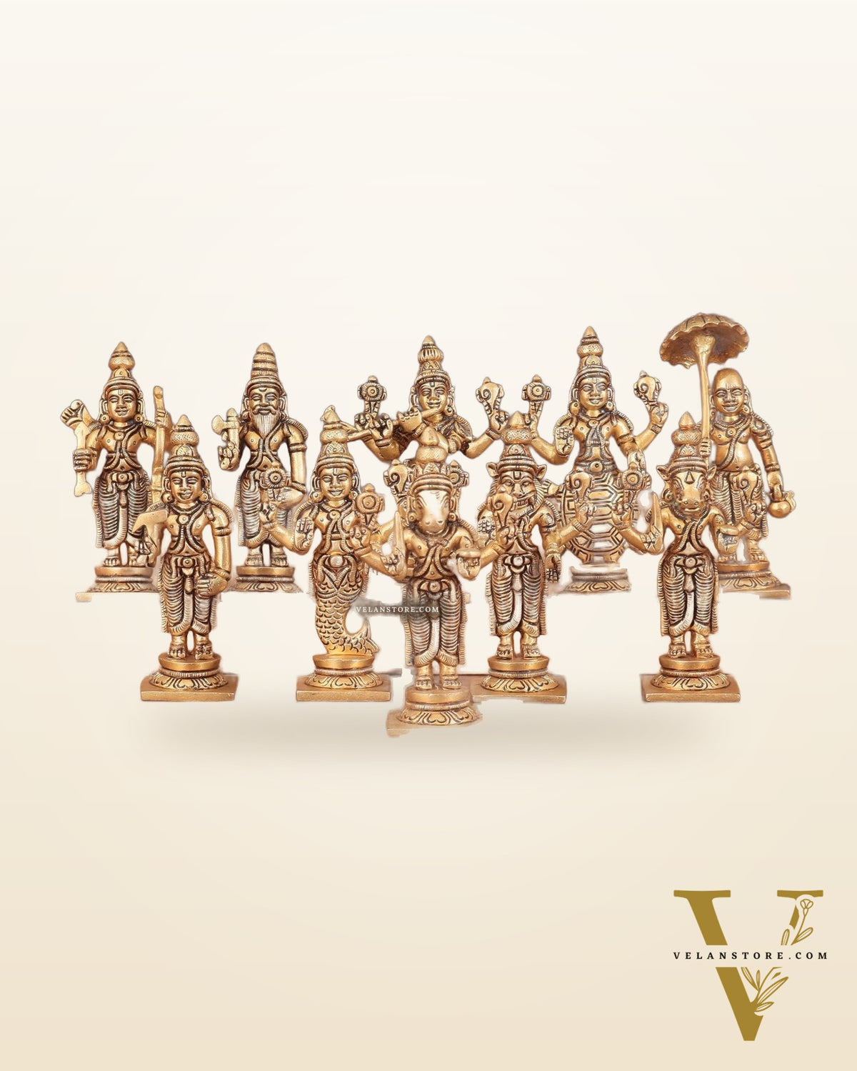 Vishnu Dashavatar Pure Brass Superfine Idols Set 4.5 inch