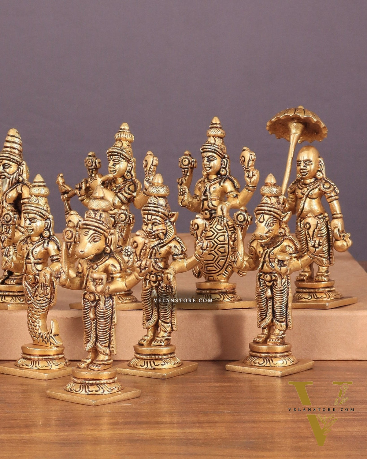 Vishnu Dashavatar Pure Brass Superfine Idols Set 4.5 inch