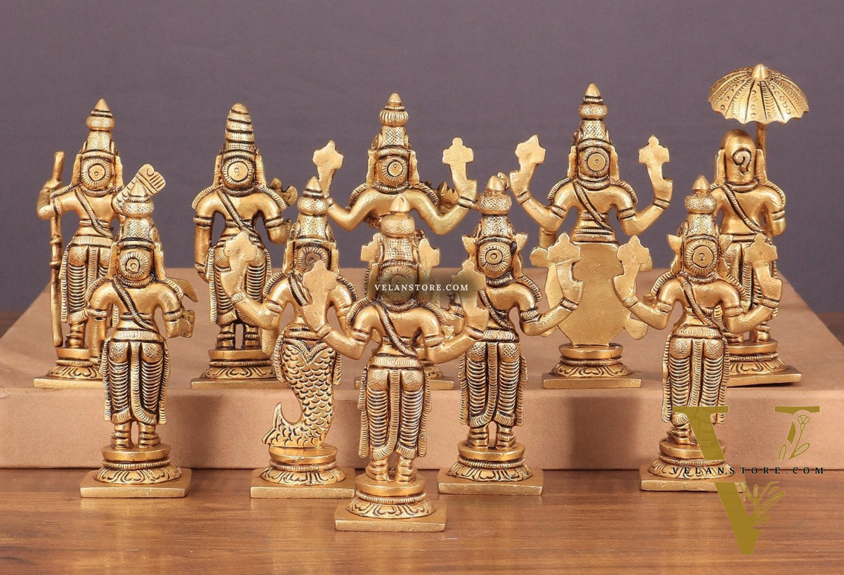 Vishnu Dashavatar Pure Brass Superfine Idols Set 4.5 inch