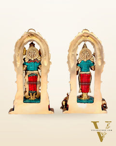 Vishnu Lakshmi Brass idols 9 inch stonework