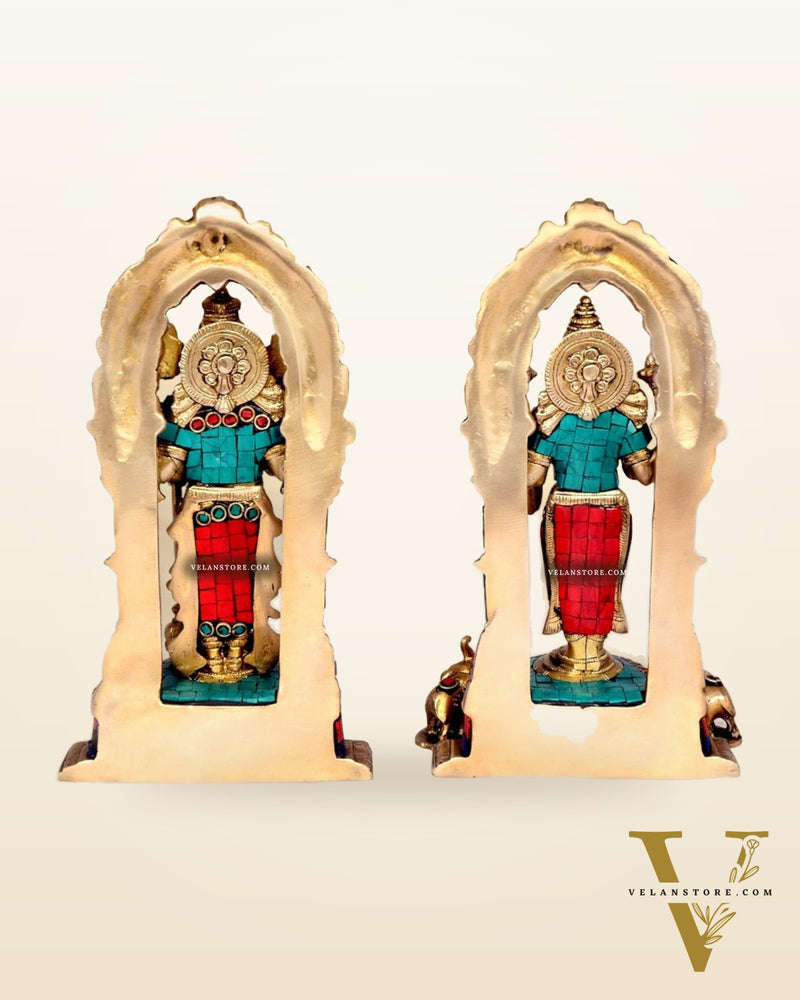 Vishnu Lakshmi Brass idols 9 inch stonework