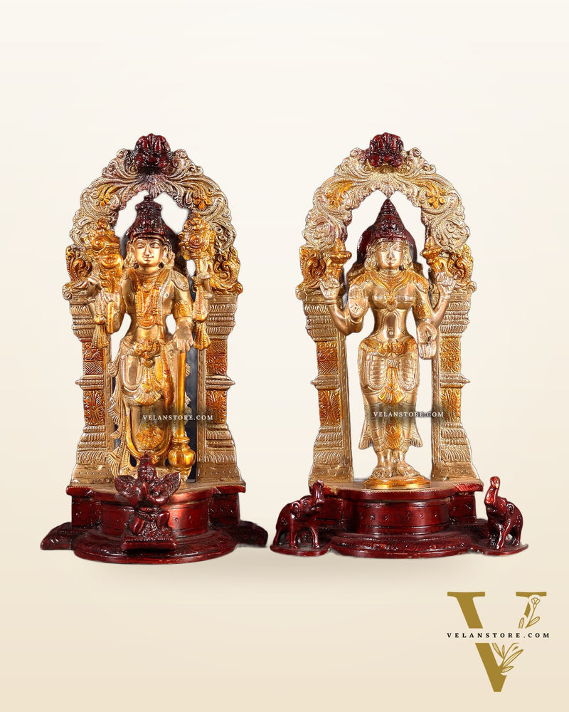 Vishnu Lakshmi Brass idols 9 inch three tone finish