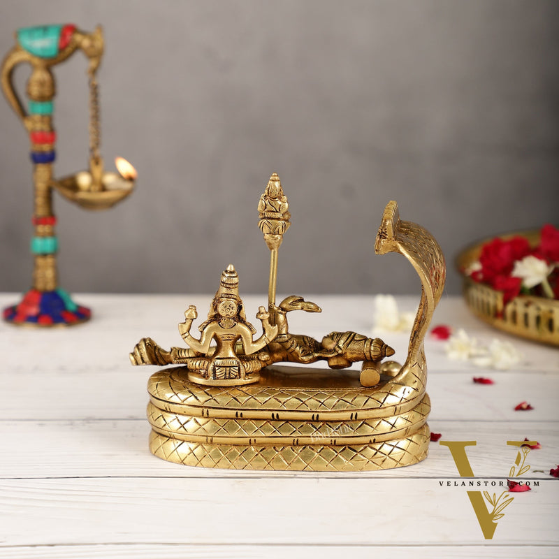 Vishnu lakshmi Elegant 5 Inch Lord Anantha Padmanabha Brass Murti Idol