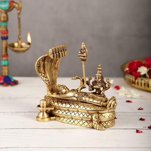 Vishnu lakshmi Elegant 5 Inch Lord Anantha Padmanabha Brass Murti Idol