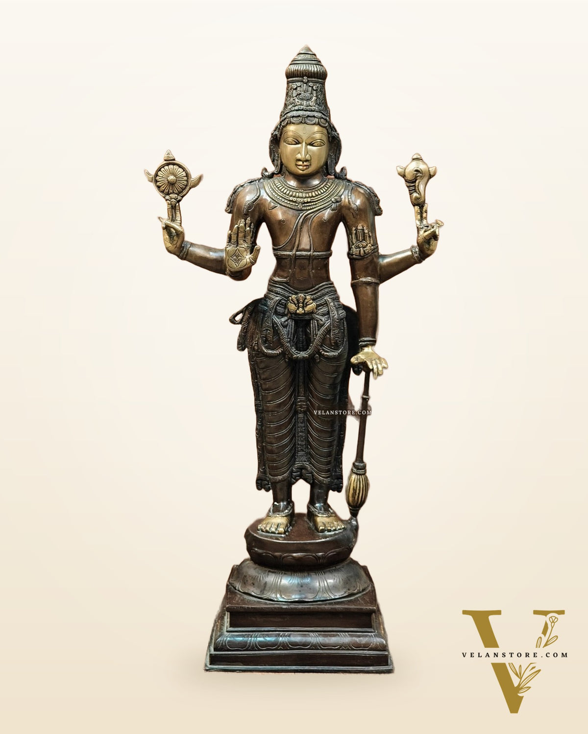 Vishnu Standing Brass Statue 38"