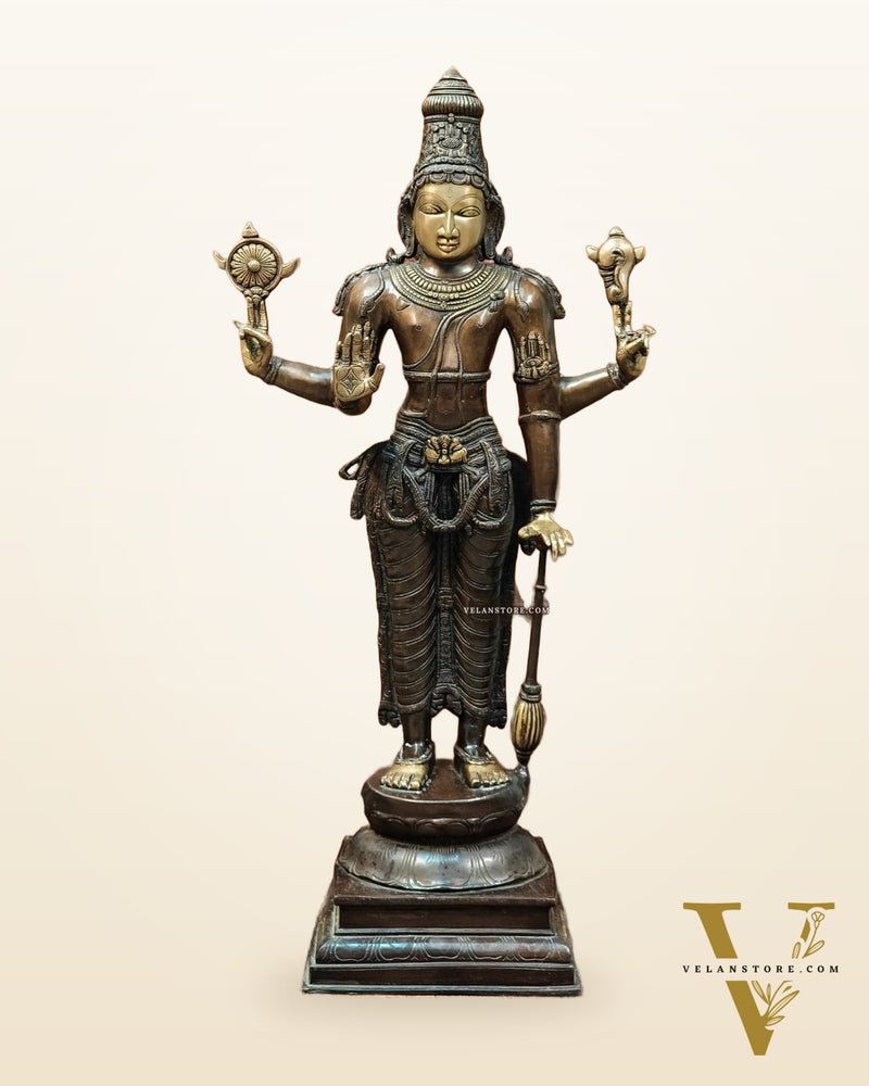 Vishnu Standing Brass Statue 38"