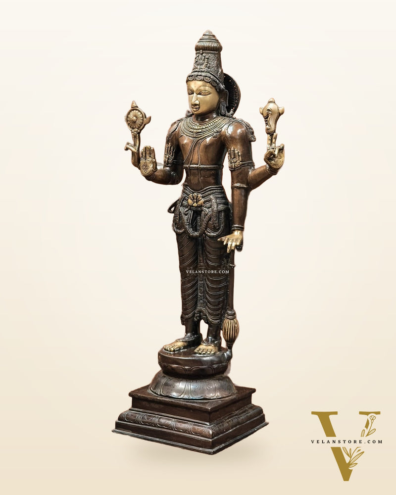 Vishnu Standing Brass Statue 38"