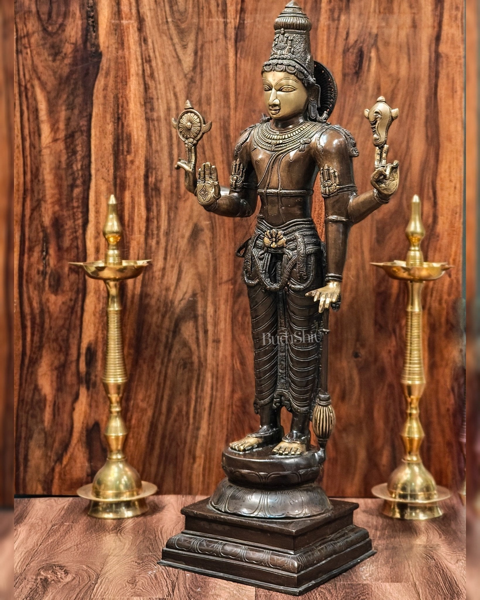 Vishnu Standing Brass Statue 38"