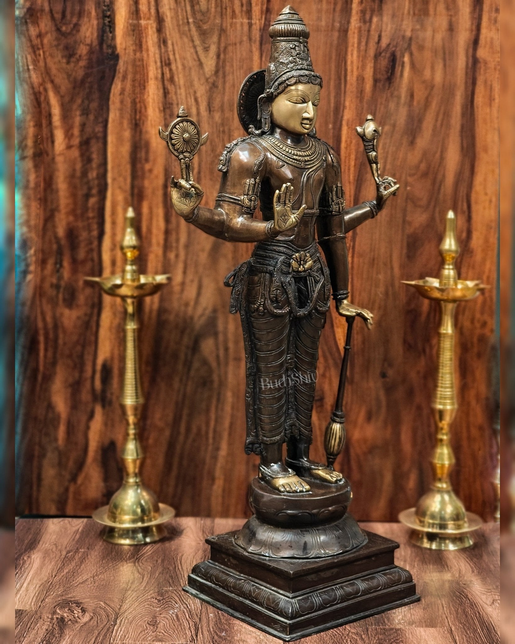 Vishnu Standing Brass Statue 38"
