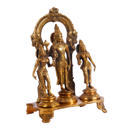 Vishnu with Bhudevi and Sridevi Brass statue with Prabhavali 10 inch