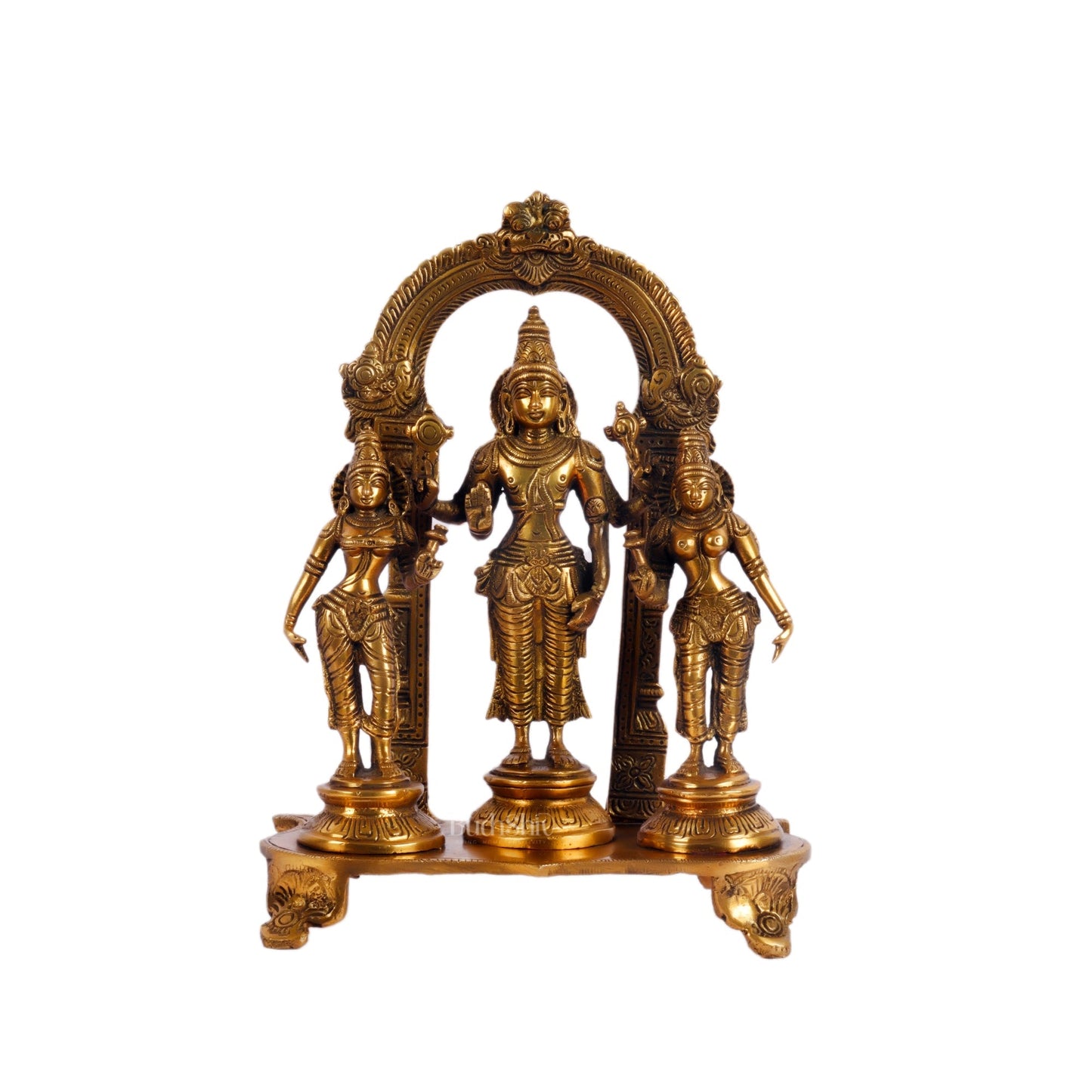 Vishnu with Bhudevi and Sridevi Brass statue with Prabhavali 10 inch