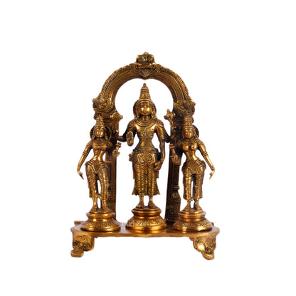 Vishnu with Bhudevi and Sridevi Brass statue with Prabhavali 10 inch