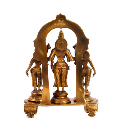 Vishnu with Bhudevi and Sridevi Brass statue with Prabhavali 10 inch