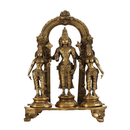 Vishnu with Bhudevi and Sridevi Brass statue with Prabhavali 10 inch