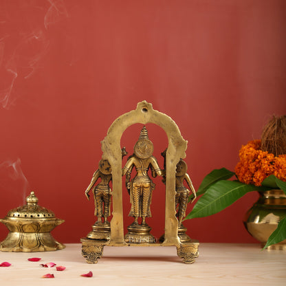 Vishnu with Bhudevi and Sridevi Brass statue with Prabhavali 10 inch