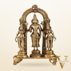Vishnu with Bhudevi and Sridevi Brass statue with Prabhavali 10 inch